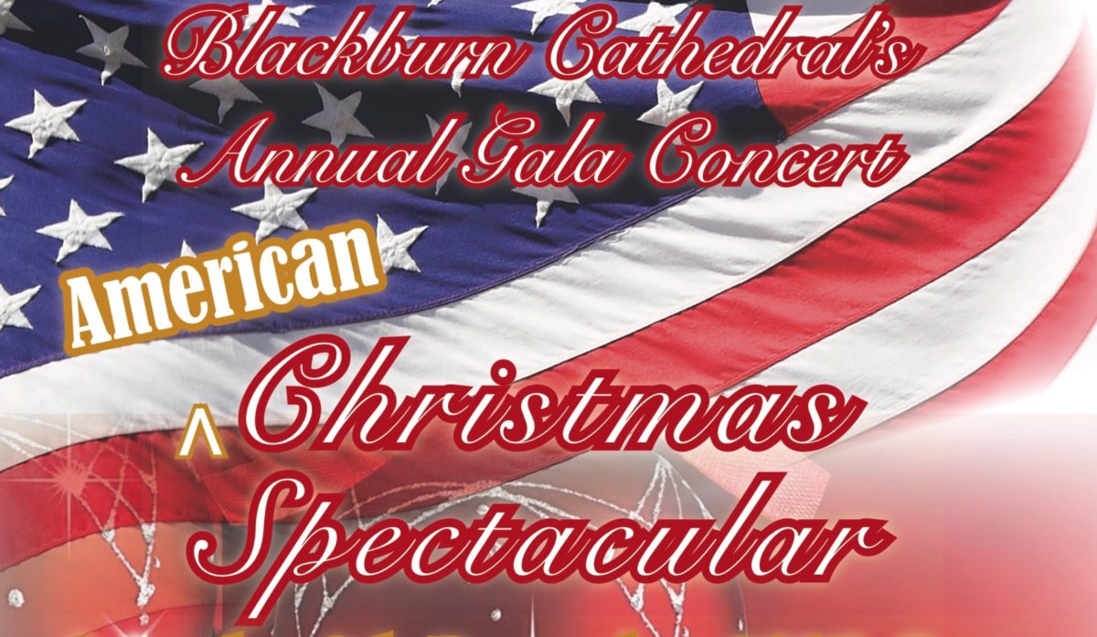 Advert for Blackburn Cathedral&#039;s annual Gala, on an American flag